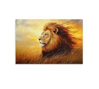 CBWVUWHJW Dipinto ad olio con animale, maestoso re leone nella savana dorata tramonto con criniera fluente e sguardo penetrante, decorazione da parete alla moda, poster artistico da appendere e murale