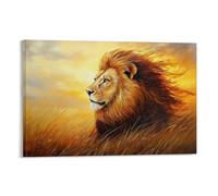 CBWVUWHJW Dipinto ad olio con animale, maestoso re leone nella savana dorata tramonto con criniera fluente e sguardo penetrante, decorazione da parete alla moda, poster artistico da appendere e murale