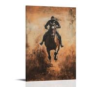 CBWVUWHJW Dipinto ad olio con animali di un cavallo al galoppo attraverso una corsa estrema di motocross, polvere che sale su un paesaggio ocra sbiadito. Decorazione da parete alla moda, poster