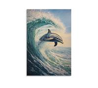 CBWVUWHJW Dipinto ad olio con animali di un delfino che scaglia attraverso colossi tubi da surf, delineato contro un morbido mare mattutino di cobalto. Decorazione da parete alla moda - Poster