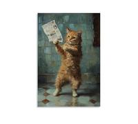 CBWVUWHJW Dipinto ad olio con animali di un gatto che balla sulle piastrelle del bagno, con un giornale come compagno di ballo improvvisato. Decorazione da parete alla moda, poster artistico da