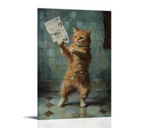 CBWVUWHJW Dipinto ad olio con animali di un gatto che balla sulle piastrelle del bagno, con un giornale come compagno di ballo improvvisato. Decorazione da parete alla moda, poster artistico da