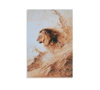CBWVUWHJW Dipinto ad olio con animali di un leone che fa surf dune di cenere vulcanica, criniera che vola contro uno sfondo lavato dal sole silenzioso. Decorazione da parete alla moda, poster