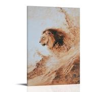 CBWVUWHJW Dipinto ad olio con animali di un leone che fa surf dune di cenere vulcanica, criniera che vola contro uno sfondo lavato dal sole silenzioso. Decorazione da parete alla moda, poster