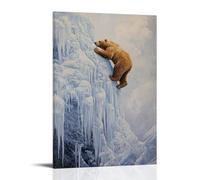 CBWVUWHJW Dipinto ad olio con animali di un orso che scala scogliere ghiacciate come un alpinista invernale, incorniciato su un campo di neve grigio perla. Decorazione da parete alla moda, poster
