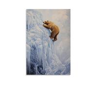 CBWVUWHJW Dipinto ad olio con animali di un orso che scala scogliere ghiacciate come un alpinista invernale, incorniciato su un campo di neve grigio perla. Decorazione da parete alla moda - Poster