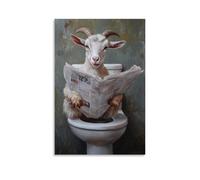 CBWVUWHJW Dipinto ad olio con animali di una capra che scivola da un sedile del water mentre sfoglia un pesante giornale della domenica. Decorazione da parete alla moda, poster artistico da appendere