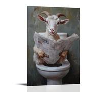 CBWVUWHJW Dipinto ad olio con animali di una capra che scivola via da un sedile del water mentre sfoglia un pesante giornale della domenica. Decorazione da parete alla moda, poster artistico da