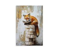CBWVUWHJW Dipinto ad olio con animali di una volpe che legge la pagina dei fumetti mentre riposa in cima a un trono di carta igienica impilata. Decorazione da parete alla moda, poster artistico da