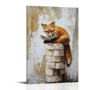 CBWVUWHJW Dipinto ad olio con animali di una volpe che legge la pagina dei fumetti mentre riposa in cima a un trono di carta igienica impilata. Decorazione da parete alla moda, poster artistico da