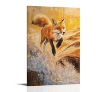 CBWVUWHJW Dipinto ad olio con animali di una volpe che scaglia stretto gira dune illuminate dal sole, cavalcando dolcemente attraverso un mare ocra al tramonto. Decorazione da parete alla moda, poster