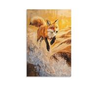 CBWVUWHJW Dipinto ad olio con animali di una volpe che scaglia stretto gira dune illuminate dal sole, cavalcando senza intoppi attraverso un mare ocra al tramonto. Decorazione da parete alla moda