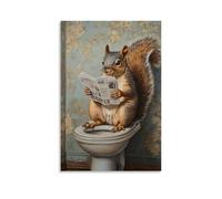 CBWVUWHJW Dipinto ad olio con animali di uno scoiattolo seduto all'indietro su un WC, lettura di notizie sportive con assoluta serietà. Decorazione da parete alla moda, poster artistico da appendere e