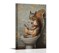 CBWVUWHJW Dipinto ad olio con animali di uno scoiattolo seduto all'indietro su un WC, lettura di notizie sportive con assoluta serietà. Decorazione da parete alla moda, poster artistico da appendere e