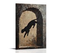 CBWVUWHJW Dipinto ad olio con immagine di una pantera che volta rovine di pietra con grazia del parco silenzioso, ombra che sfuma nel marrone crepuscolo. Decorazione da parete alla moda, poster
