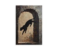 CBWVUWHJW Dipinto ad olio con immagine di una pantera che volta rovine di pietra con grazia del parco silenzioso, ombra che sfuma nel marrone crepuscolo. Decorazione da parete alla moda, poster