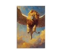 CBWVUWHJW Dipinto ad olio con leone che vola attraverso i cieli della savana, pennello al tramonto che si fonde dietro il movimento dorato. Decorazione da parete alla moda, poster artistico da