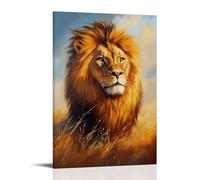 CBWVUWHJW Pittura a olio con animale, leone maestoso nella luce della savana dorata con criniera e sguardo penetrante, decorazione da parete alla moda, poster artistico da appendere e murale 60 x 90