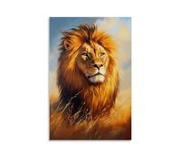 CBWVUWHJW Pittura a olio con animale, leone maestoso nella luce della savana dorata con criniera e sguardo penetrante, decorazione da parete alla moda - poster artistico da appendere e murale 20 x 30