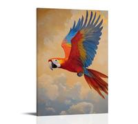 CBWVUWHJW Pittura a olio con animali di un pappagallo che scivola attraverso valli invisibili, ali che catturano termiche su un morbido sfondo dorato. Decorazione da parete alla moda, poster artistico