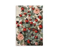 CBWVUWHJW Poster artistico da appendere alla moda con illustrazione di una maestosa coccinella sciame su un cespuglio di rose, decorazione artistica da appendere alla parete, 60 x 90 cm