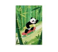 CBWVUWHJW Poster artistico da appendere alla moda con panda su uno skateboard che corre giù da un pendio della foresta di bambù, il bambù spara tra le braccia che oscilla, poster artistico da