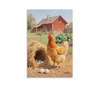 CBWVUWHJW Poster artistico da appendere alla moda con scritta in inglese "A Hen Beside The Chicken Coop, Making Clucking Calls", 60 x 90 cm