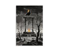 CBWVUWHJW Poster artistico da appendere alla moda con un corvo con un occhio solo con una lettera ardente nel becco, che vola sopra una terra desolata di forca, nuvole scure che rotolano, decorazione