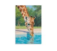 CBWVUWHJW Poster artistico da appendere alla moda, motivo: giraffa si piega verso il basso, acqua potabile in piscina, 40 x 60 cm