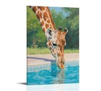 CBWVUWHJW Poster artistico da appendere alla moda, motivo: giraffa si piega verso il basso, acqua potabile in piscina, 40 x 60 cm