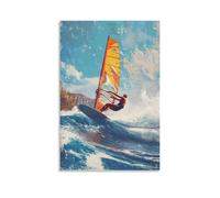 CBWVUWHJW Poster artistico da appendere alla moda, stile retrò, Windsurf che taglia le onde con vibrazioni della vecchia scuola, scivolando con grazia senza tempo, 60 x 90 cm