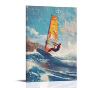 CBWVUWHJW Poster artistico da appendere alla moda, stile retrò, Windsurf che taglia le onde con vibrazioni della vecchia scuola, scivolando con grazia senza tempo, 30 x 45 cm