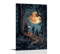 CBWVUWHJW Poster artistico da appendere e murale con illustrazione di una volpe saggia che consegna lettere in una foresta illuminata dalla luna, decorazione da parete alla moda, poster artistico da
