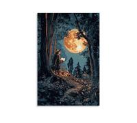 CBWVUWHJW Poster artistico da appendere e murale con illustrazione di una volpe saggia che consegna lettere in una foresta illuminata dalla luna, decorazione da parete alla moda, poster artistico da