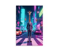 CBWVUWHJW Poster con animali, giraffa con abito a righe che si trova nel mezzo di una zebra urbana che attraversa la decorazione da parete, poster artistico da appendere e mural40 x 60 cm