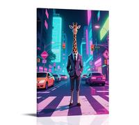 CBWVUWHJW Poster con animali, giraffa con abito a righe che si trova nel mezzo di una zebra urbana che attraversa la decorazione da parete, poster artistico da appendere e murale 60 x 90 cm