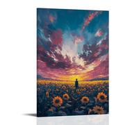 CBWVUWHJW Poster con paesaggi infiniti con campi di girasoli che si estendono all'orizzonte sotto il tramonto drammatico e nuvole, decorazione da parete alla moda, poster artistico da appendere e