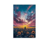 CBWVUWHJW Poster con paesaggi infiniti con campi di girasoli che si estendono all'orizzonte sotto il tramonto drammatico e nuvole, decorazione da parete alla moda, poster artistico da appendere e