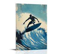 CBWVUWHJW Poster sportivo con stampa di surfista Linocut che cavalca un'onda stilizzata a botte, decorazione da parete, poster artistico da appendere e mural30 x 45 cm