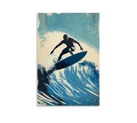 CBWVUWHJW Poster sportivo con stampa di surfista Linocut che cavalca un'onda stilizzata a botte, decorazione da parete, poster artistico da appendere e mural30 x 45 cm