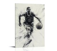 CBWVUWHJW Poster sportivo da appendere alla parete, con immagine di basket e carbone, con disegno di giocatore che guida verso il canestro, con effetto mosso, decorazione da parete, poster artistico