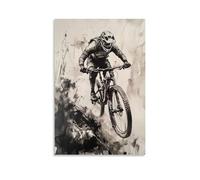 CBWVUWHJW Poster sportivo da appendere alla parete, motivo: mountain bike, con inchiostro lavato, opera d'arte di discesa tecnica, decorazione da parete, 20 x 30 cm