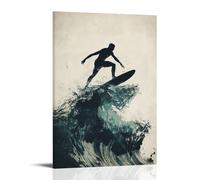 CBWVUWHJW Poster sportivo da parete, motivo: SUP Rider Balancing with Wave Astraction and Board Silhouette, decorazione da parete alla moda, poster artistico da appendere, 20 x 30 cm