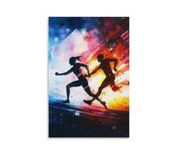 CBWVUWHJW Poster sportivo dipinto a mano con tracciato di staffetta con bacchetta luminosa e movimento sfocato, decorazione da parete alla moda, poster artistico da appendere e mural24 x 36 pollici