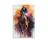CBWVUWHJW Poster sportivo, pittura ad acquerello equestre di spettacolo che salta alla moda, decorazione da parete - poster artistico da appendere e murale 50 x 75 cm