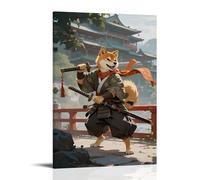 CBWVUWHJW Shiba Inu antropomorfo in abiti samurai, con una lunga spada sul ponte, vento che soffia la sciarpa, decorazione da parete alla moda - poster artistico da appendere e murale 20 x 30 cm