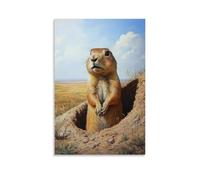 CBWVUWHJW Un cane della prateria che sbircia dalla sua tana, piccole zampe che si appoggiano a un caldo campo petrolifero sabbioso. Decorazione da parete alla moda, poster artistico da appendere e