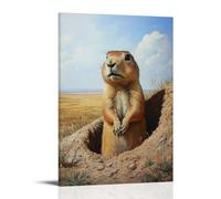 CBWVUWHJW Un cane della prateria che sbircia dalla sua tana, piccole zampe che si appoggiano a un caldo campo petrolifero sabbioso. Decorazione da parete alla moda, poster artistico da appendere e