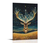 CBWVUWHJW Un cervo notturno che si libra sopra le praterie, stelle riflesse in ogni punta di corna di cristallo, decorazione da parete alla moda - poster artistico da appendere e murale 20 x 30 cm