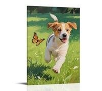 CBWVUWHJW Un cucciolo insegue una farfalla, che corre attraverso il prato, decorazione da parete alla moda - poster artistico da appendere e mural24 x 36 pollici (60 x 90 cm)